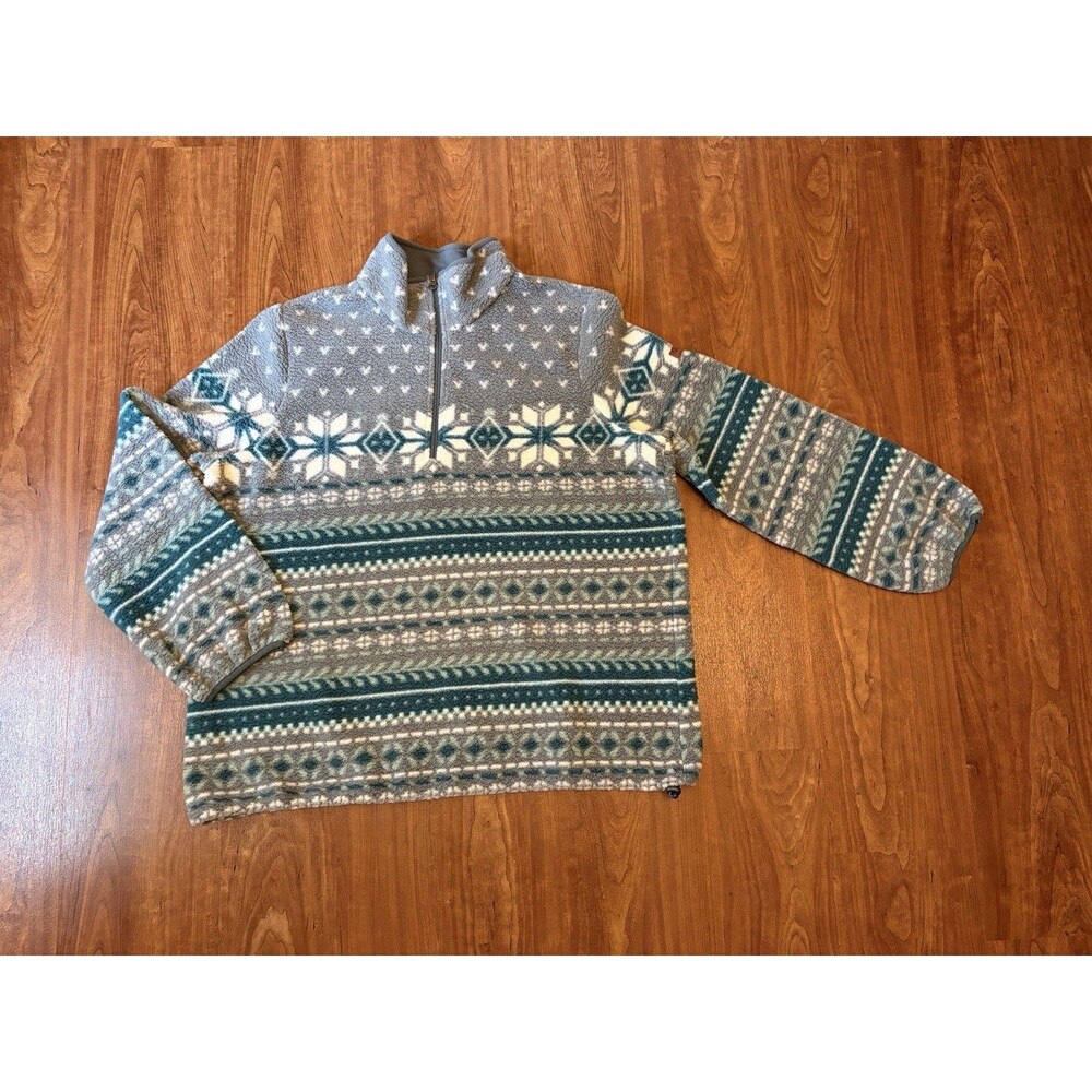 LL Bean Cozy Cottage Sweater Womens 1X Blue Gray Fleece Fair Isle Pullover NWT
